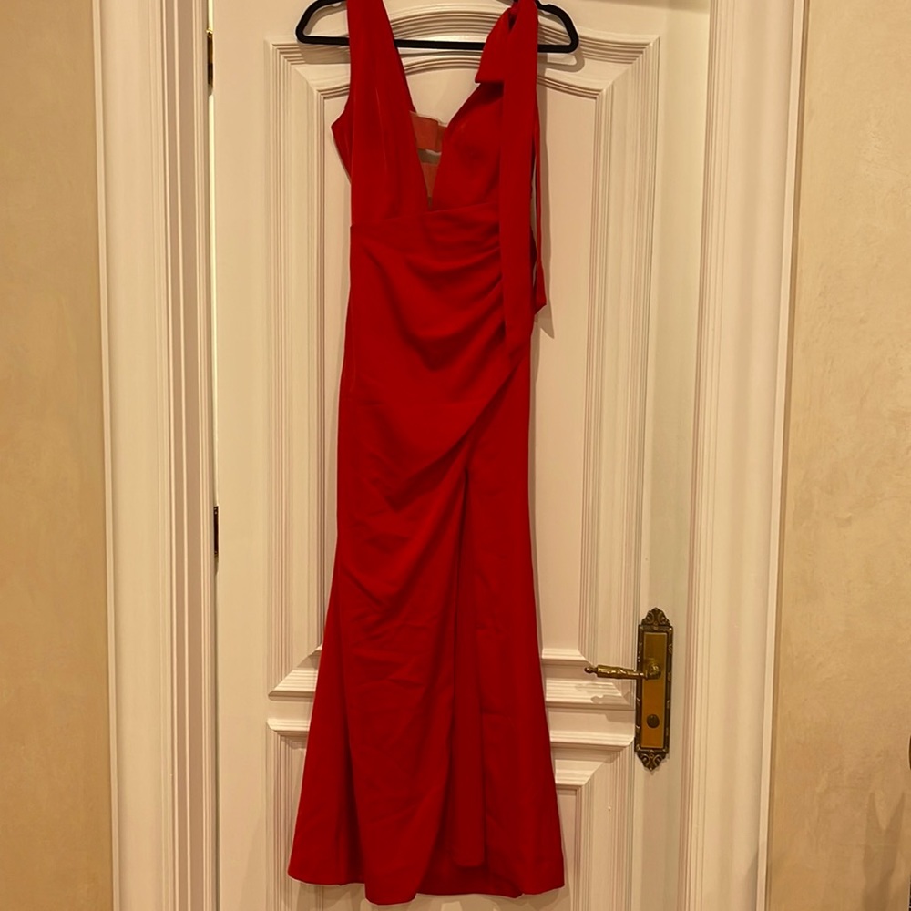 Lovers + Friends ✨ red satin gown with slit